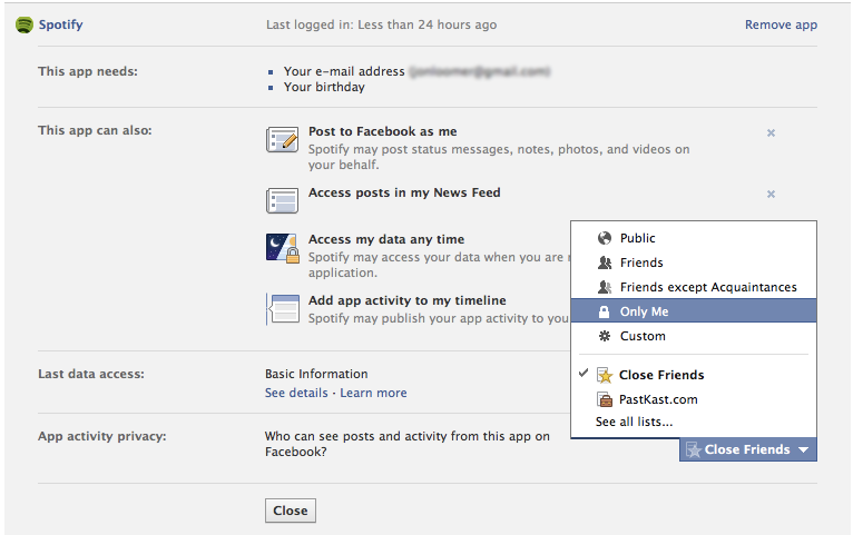 Adjusting Spotify Privacy for Facebook