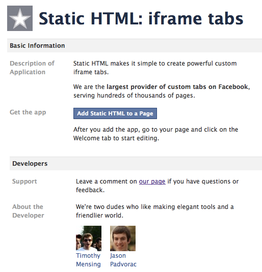 Add Static HTML Facebook Application