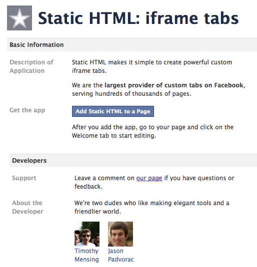 Add Static HTML Facebook Application Add Static HTML Facebook Application