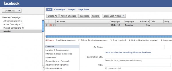 Facebook Power Editor Create Ad