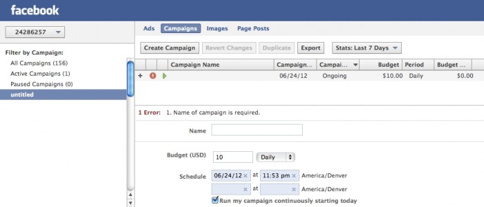 Facebook Power Editor Create Campaign