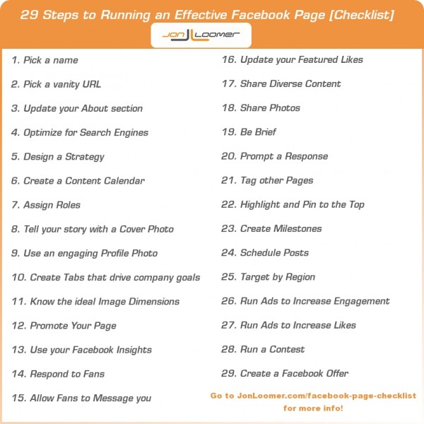 29 Steps to Running an Effective Facebook Page Checklist - JonLoomer.com