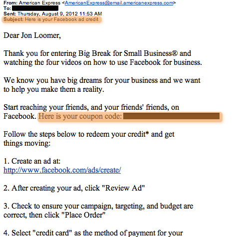 Big Break for Small Business Facebook Ad Coupon Code