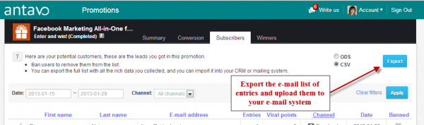 Antavo Export Email List