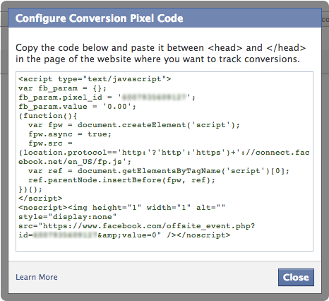 Configure Facebook Conversion Pixel