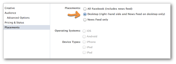 Facebook Power Editor Placements Desktop