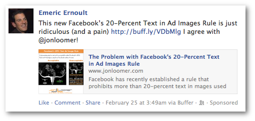 Facebook Domain Sponsored Story Example