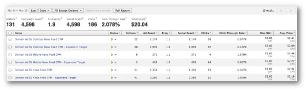 Facebook Ad Campaign Performance Metrics