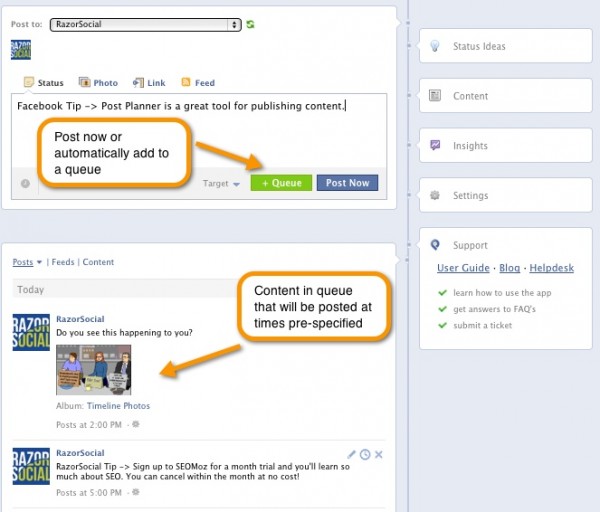 Postplanner allows you queue up content using pre-specified times