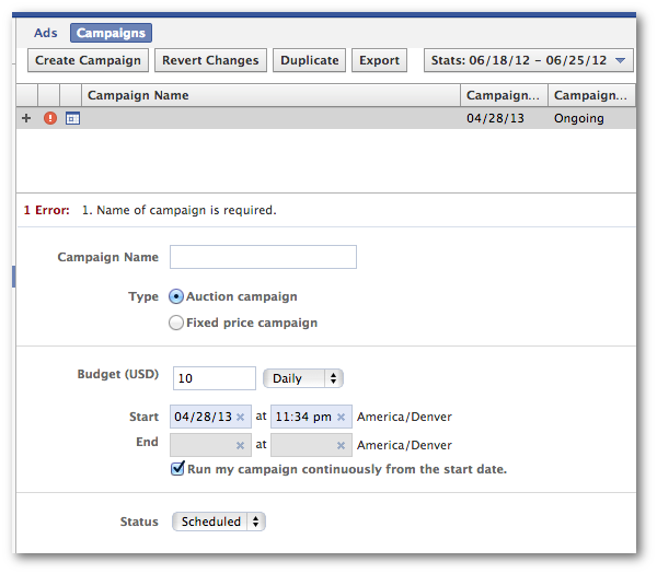 Facebook Power Editor Create Campaign