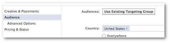 Use Existing Targeting Group Facebook Power Editor