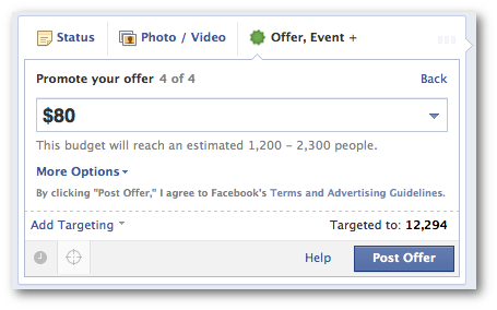 Facebook Offer no Promote Later Option