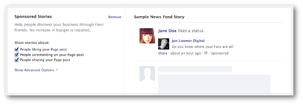 Facebook Sponsored Stories Self Serve Ad Tool