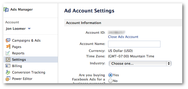 Facebook Ads Account Settings