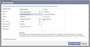 Facebook Ads Reporting Edit Columns