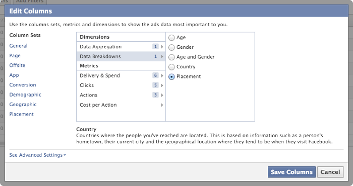 Facebook Ads Reporting Edit Columns