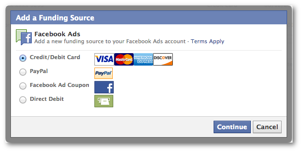 Facebook Power Editor Add Funding Source