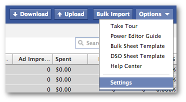 Facebook Power Editor Edit Settings