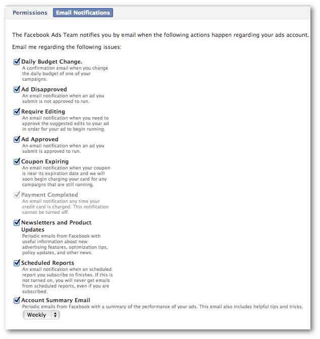 Facebook Power Editor Email Notifications
