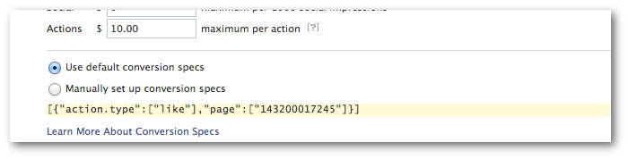 Facebook Power Editor Maximum Per Action