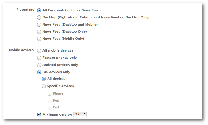Facebook Power Editor Placement