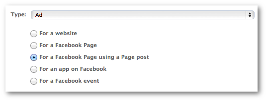 Facebook Power Editor Promoted Post Type