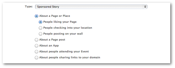 Facebook Power Editor Sponsored Story Page or Place