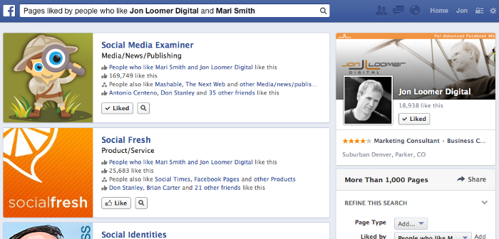Facebook Graph Search Pages Liked by People Who Like
