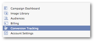 Facebook Power Editor Conversion Tracking Menu