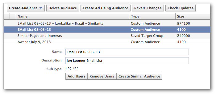 Facebook power Editor Create Similar Audience