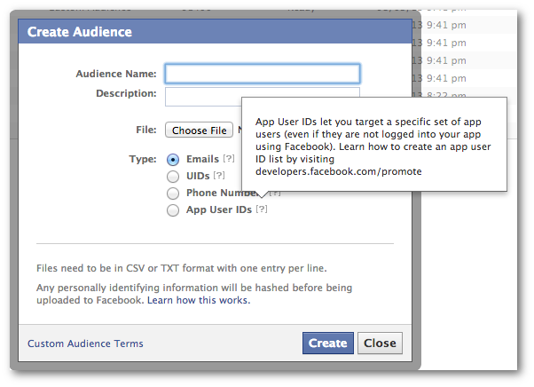 Facebook Power Editor Custom Audience App UID