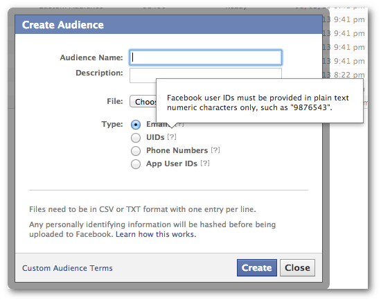 Facebook Power Editor Custom Audience UID