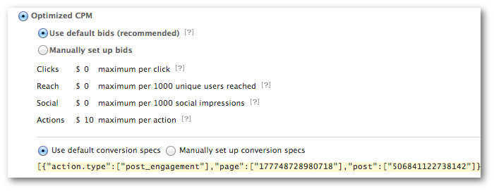 Facebook Power Editor Default Conversion Spec