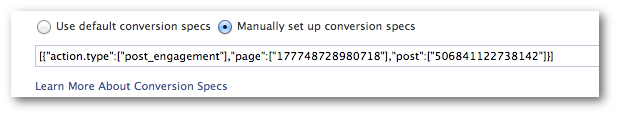 Facebook Power Editor Manually Set Conversion Specs