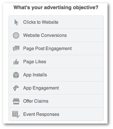 Facebook ad objectives self-serve ad tool