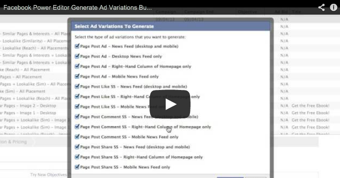 Facebook Power Editor Generate Ad Variations