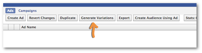 Facebook Power Editor Generate Variations Button