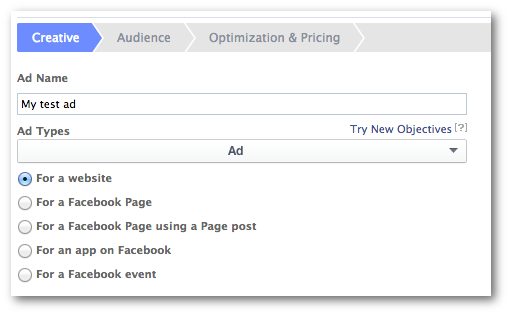 Facebook Power Editor Objectives Toggle