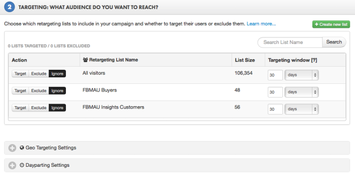 Facebook FBX Targeting