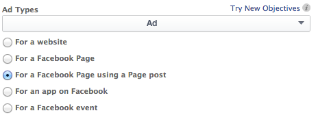 Facebook Power Editor Old Ad Types Facebook Ad Using a Page Post