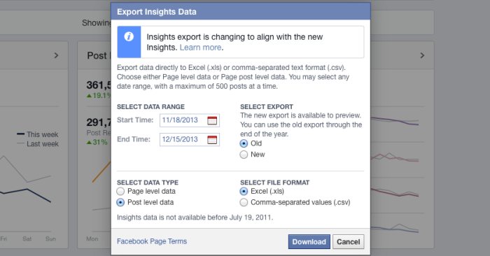 Facebook Insights Export Select Data