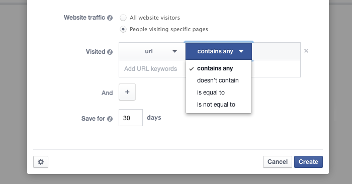 Facebook Website Custom Audience Contains