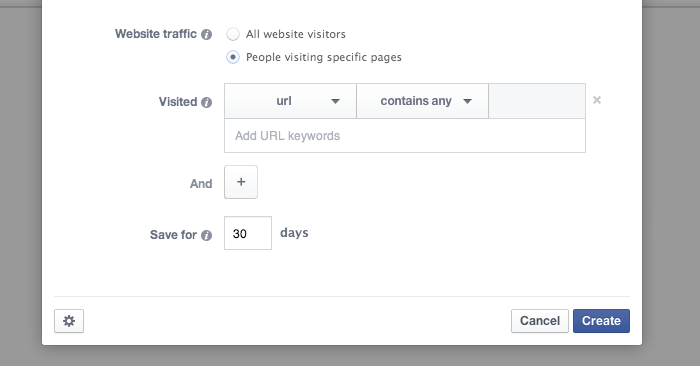 Facebook Website Custom Audience Specific Pages