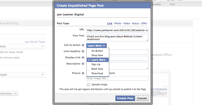 Create Call-to-Action Button Facebook Ad