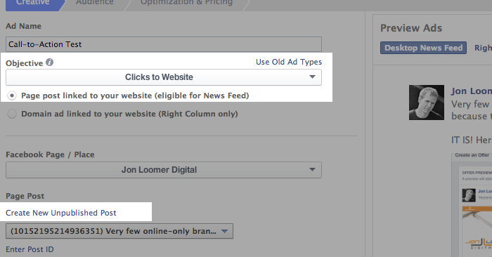 Create Call-to-Action Button Facebook Ad