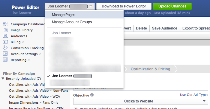 Facebook Power Editor Manage Pages