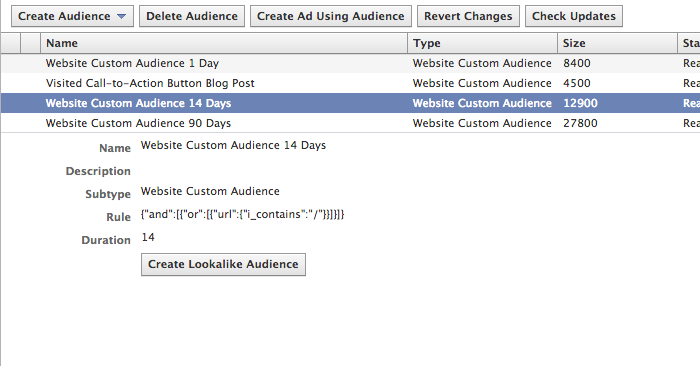 Facebook Website Custom Audience Create Lookalike