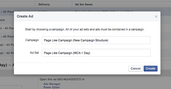 Facebook Campaign Structure Create Ad