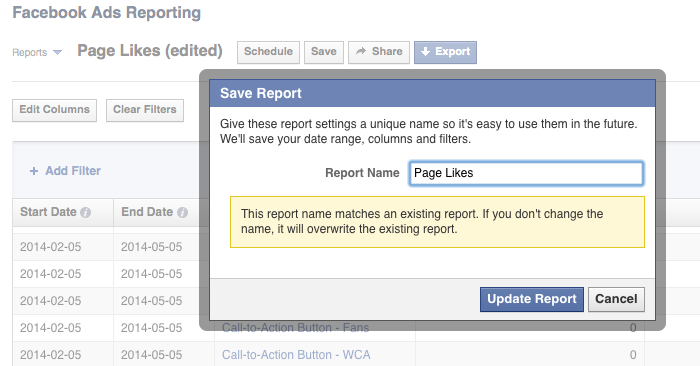 Facebook Ad Reports Save