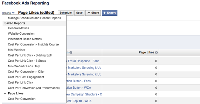 Facebook Ad Reports Saved